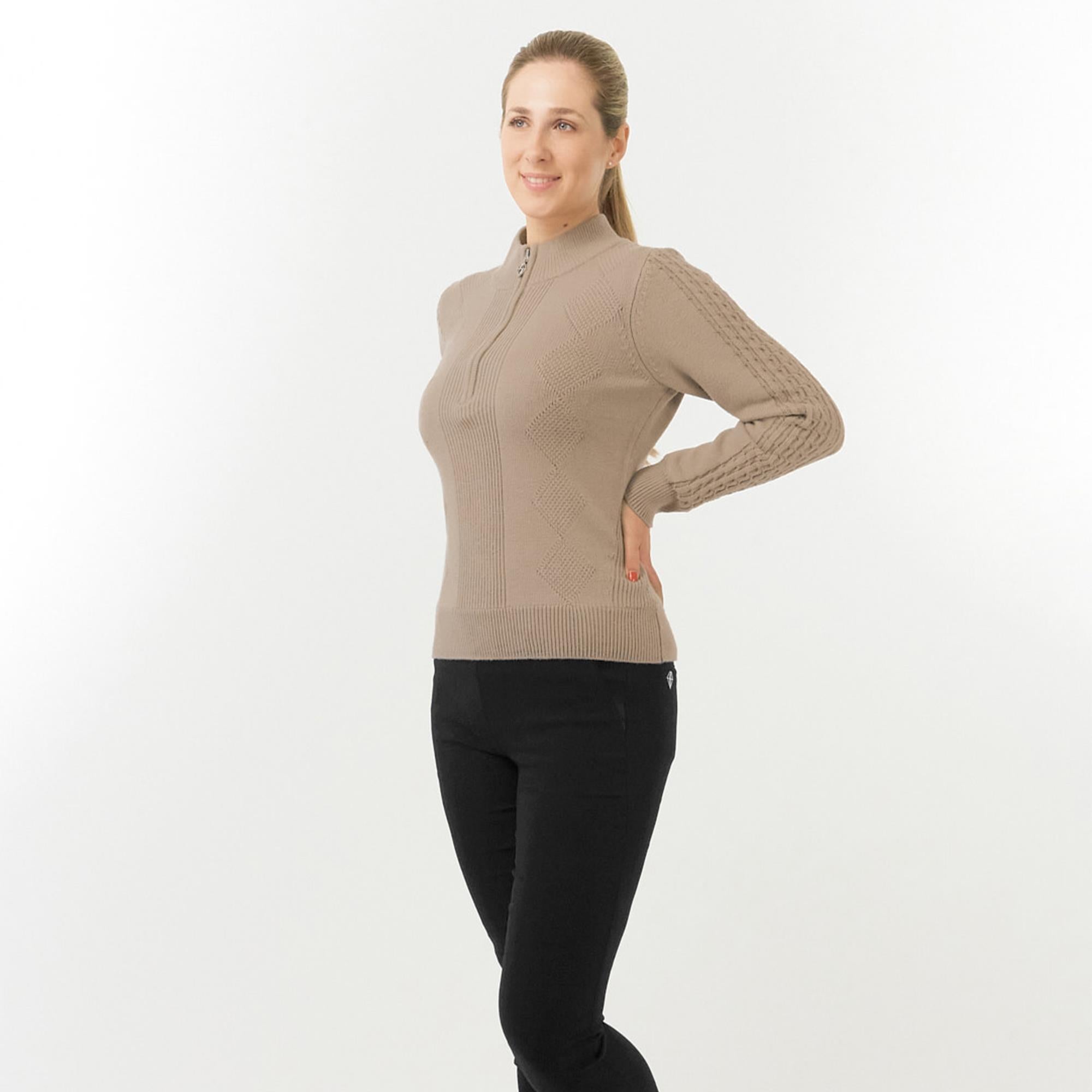 Pure Golf Sorrell Cable Knit Lined Ladies Golf Jumper Cappuccino